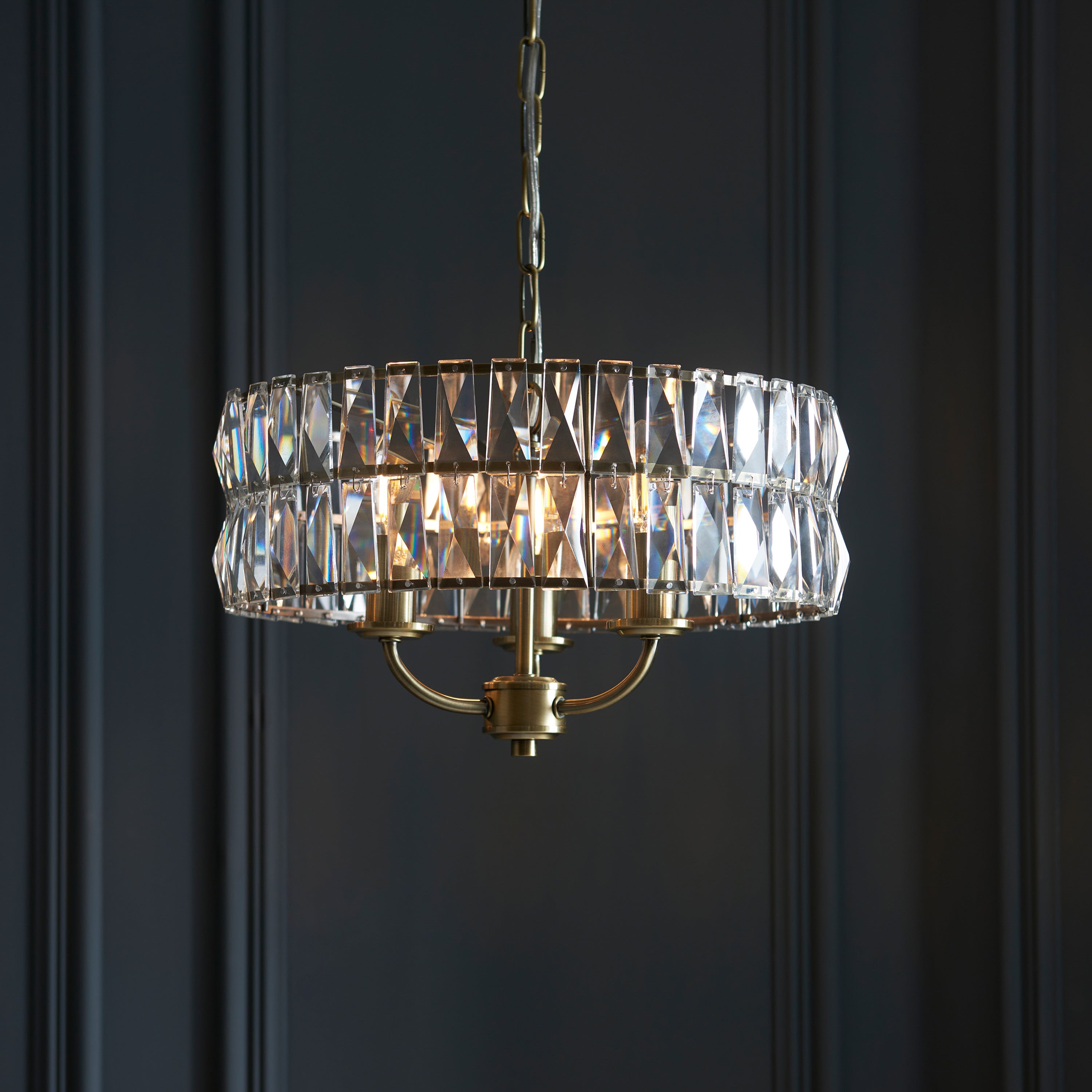Albion Antique Brass & Crystal Glass Pendant Light | Small